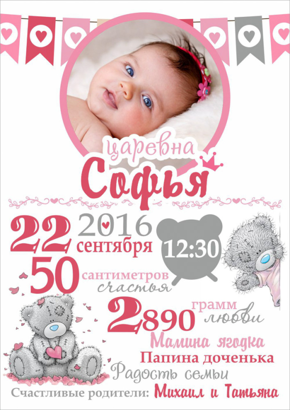 Постер (плакат) Постер-метрика для девочки №17 (с фотографией)