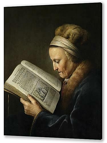 Картина Пожилая женщина читает в лекционном зале (Oude vrouw lezend in een lectionarium)
