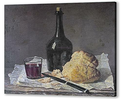 Купить картину Жана Батиста Шардена Натюрморт со стеклянной бутылкой и  хлебом , арт.: 64626