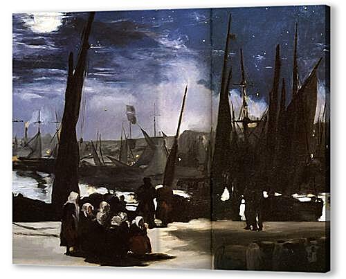 Картина Clair de Lune sur le port de Boulogne,Moonlight on the wearing of Boulogne, Huile sur toile