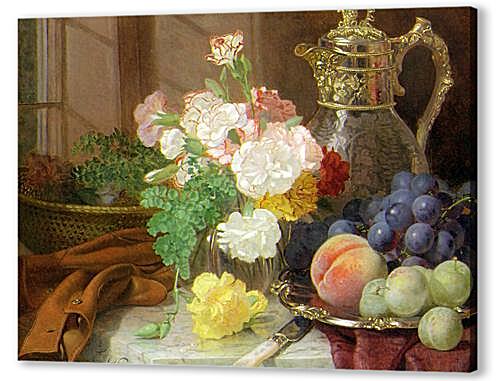 Картина Гвоздики в стеклянной вазе на задрапированном мраморном выступе (Carnations in a glass vase on a draped marble ledge)