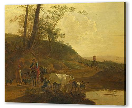 Картина Men with an Ox and Cattle by a Pool
